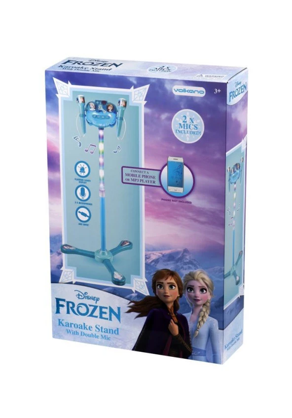 Disney Frozen Karlar Ülkesi Ayaklı Çift Mikrofon Seti Karaokeli Işıklı Lisanslı 2 mikrofonlu DY-6073-FRA