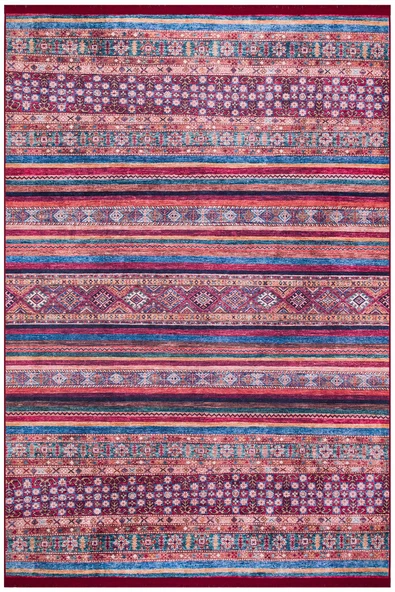 Frenda Home Etnik Kilim Desen Yıkanabilir Baskılı Pamuk Taban Halı  KIRMIZI 80X150