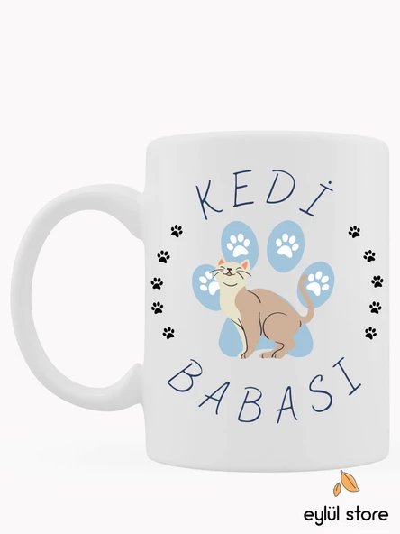 Kedi Babası Yazılı Özel Tasarım Baskılı Kupa Bardak Kahve Bardağı Kedi Temalı Bardak