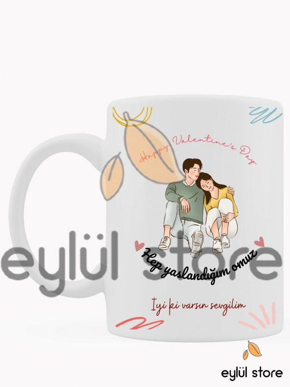 Sevgililer Günü Yazılı Özel Tasarım Baskılı Kupa Bardak Sevgiliye Hediye Kahve Bardağı ürün görseli 1
