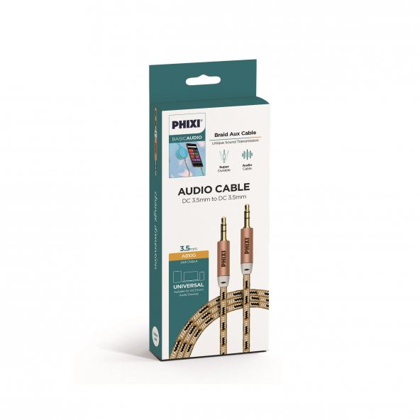 Phixi Basic A810 Hasır Örgü 3.5mm Aux Kablo - 3