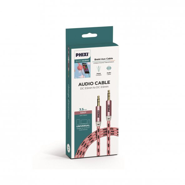 Phixi Basic A810 Hasır Örgü 3.5mm Aux Kablo - 5