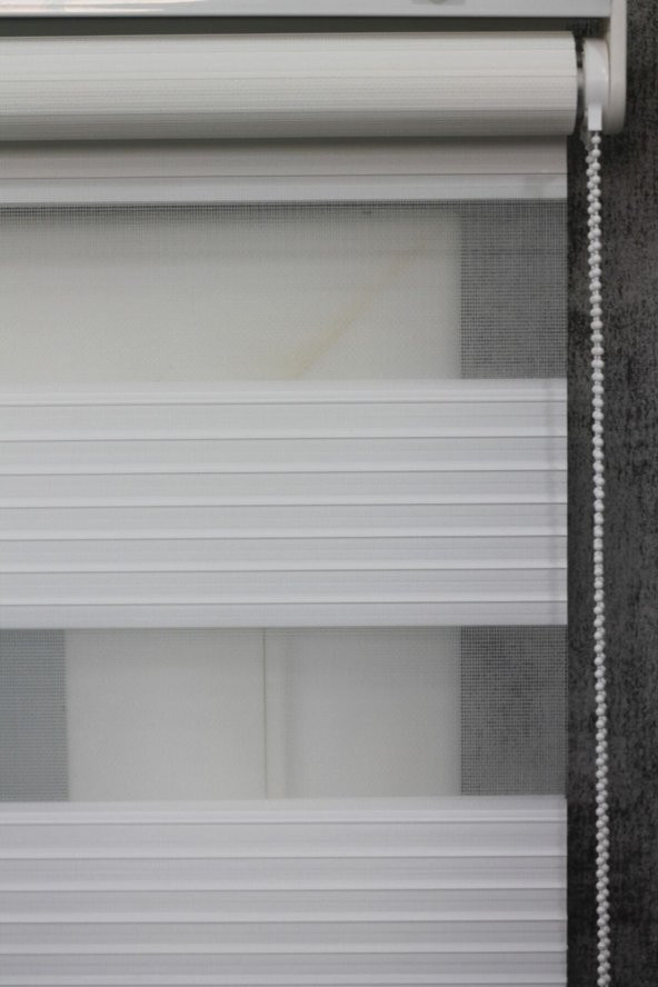 Ekru Geniş Plise Etek Dilimli Zebra Stor Güneşlik Perde - 3