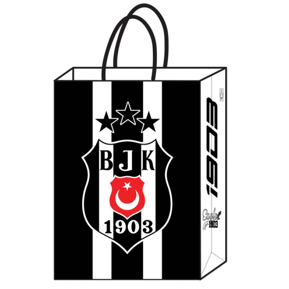 Beşiktaş Büküm Saplı Kağıt Poşet 18x24 12li