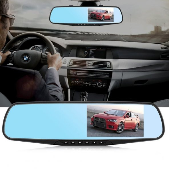 Araba Dijital Video Kaydedici 4.3 Inch Dikiz Aynalı Çift Kameralı Kayıt Cihazı Ön Ve Arka Görüş