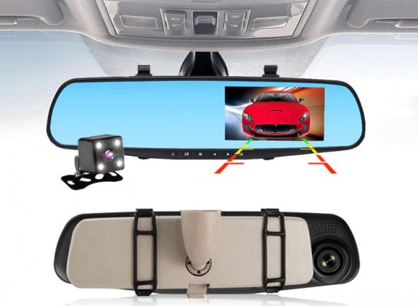 Araba Dijital Video Kaydedici 4.3 Inch Dikiz Aynalı Çift Kameralı Kayıt Cihazı Ön Ve Arka Görüş - 4