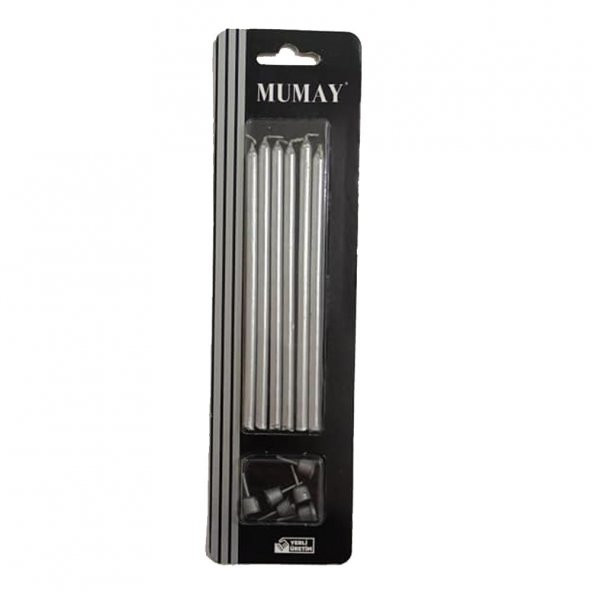 Gümüş Gri Pasta Mumu 6 Adet 14 Cm.