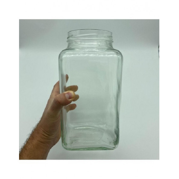 3000 cc Kırmızı Metal Kapaklı Köşeli Cam Kavanoz - 3