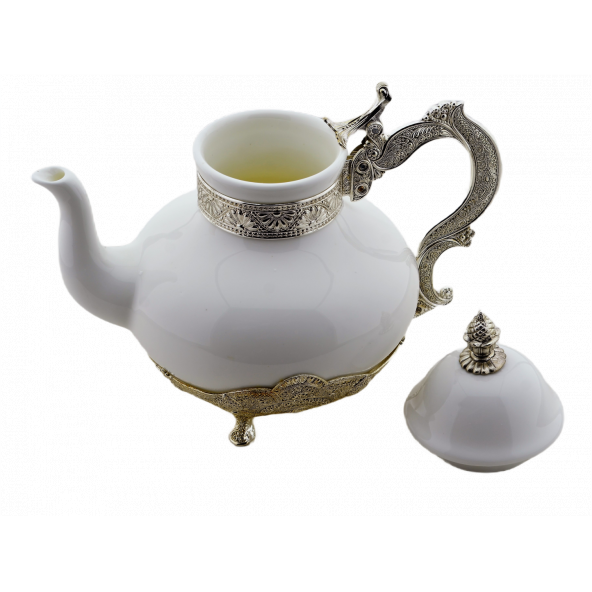 MCA Vizyon Porselen Beyaz Gümüş Kaplama Demlik 23 cm - 2