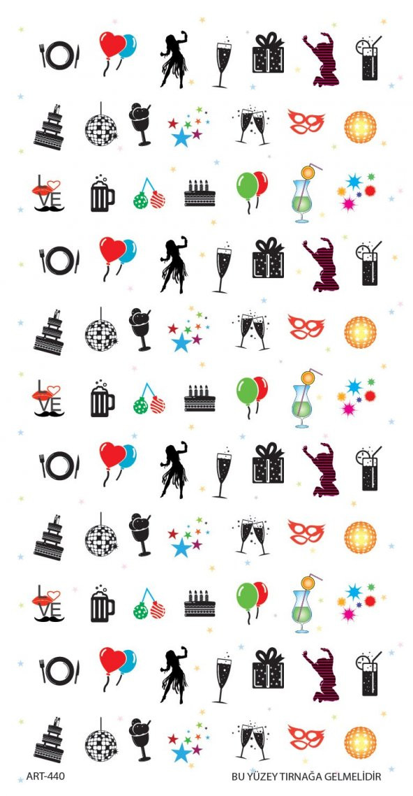 Eğlence Sembolleri Tırnak Dövmesi, Tırnak Tattoo, Nail Art, Tırnak Sticker - 3