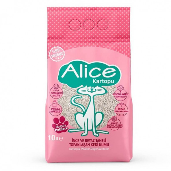 Alice İnce ve Beyaz Taneli Topaklaşan Kedi Kumu 10 Kg