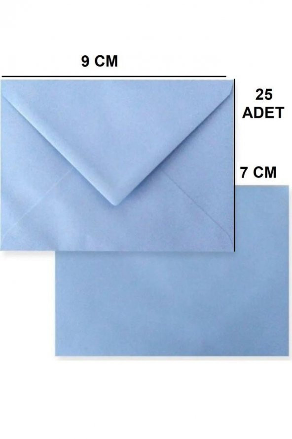 25 Adet Açık Mavi Renkli Küçük Zarf 7x9
