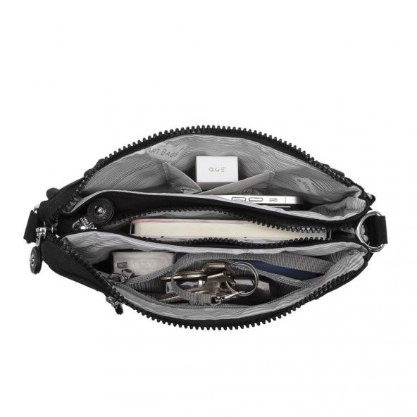 Askılı Kadın Çantası Krinkıl Kumaş Smart Bags 1147 Açık Gri - 5