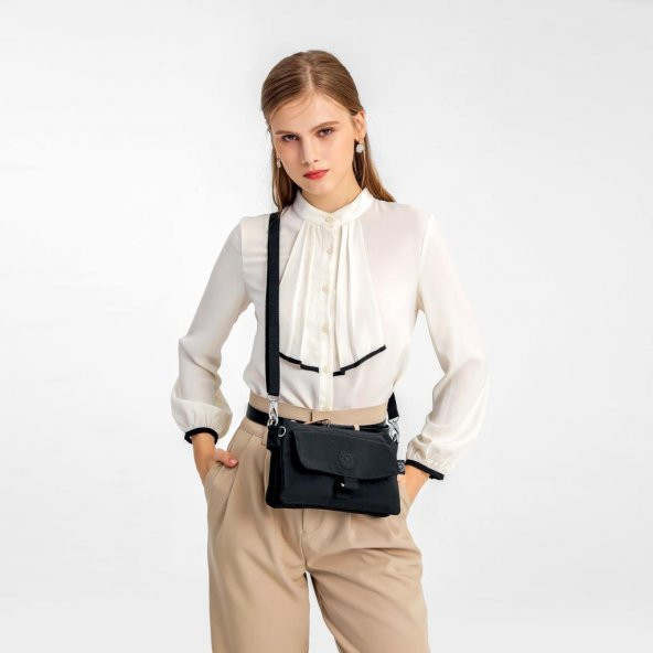 Askılı Kadın Çantası Krinkıl Kumaş Smart Bags 1147 Açık Gri - 6
