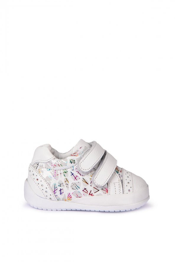 Sıraç Baby  Beyaz Hakiki Deri Full Ortapedik Kız Bebek  Ayakkabısı