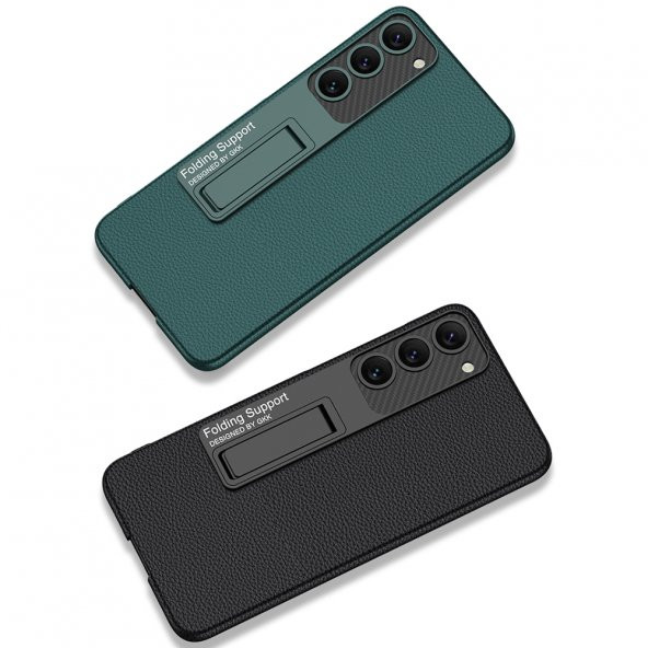 KNY Samsung Galaxy S23 Plus Kılıf Deri Desenli Standlı Sert Kıpta Kapak Bordo - 2