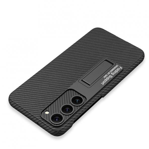 KNY Samsung Galaxy S23 Plus Kılıf Deri Desenli Standlı Sert Kıpta Kapak Bordo - 4