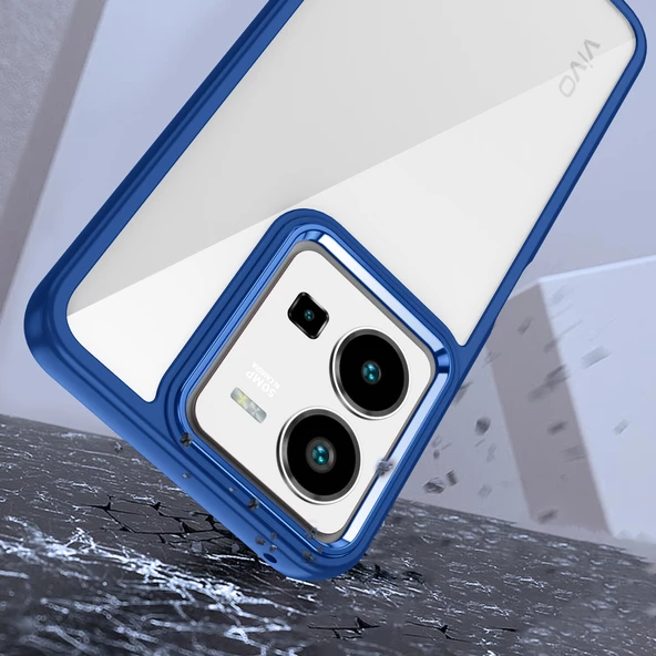 KNY Samsung Galaxy A34 Kılıf Silikon Kenarlı Renkli Şeffaf Flora Kapak Lacivert - 5