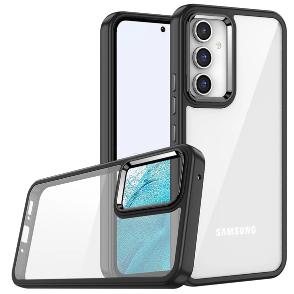 KNY Samsung Galaxy A54 Kılıf Silikon Kenarlı Renkli Şeffaf Flora Kapak Siyah
