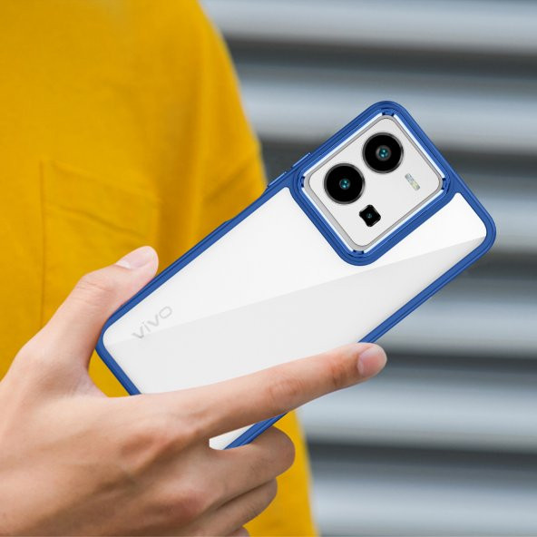 KNY Vivo Y35 Kılıf Silikon Kenarlı Renkli Şeffaf Flora Kapak Lacivert - 2