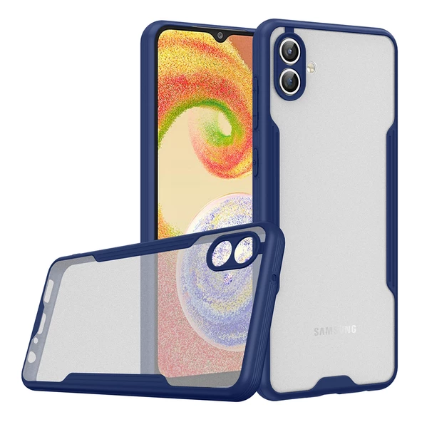 KNY Samsung Galaxy A04 Kılıf Renkli Silikon Kenarlı Buzlu Parfe Kapak Lacivert