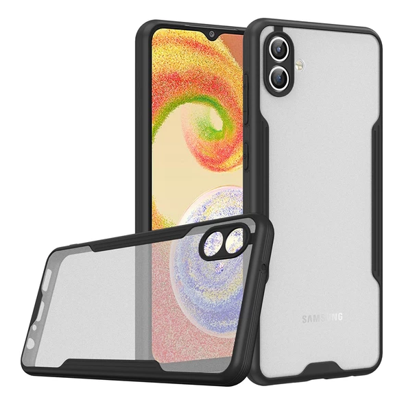 KNY Samsung Galaxy A04 Kılıf Renkli Silikon Kenarlı Buzlu Parfe Kapak Siyah