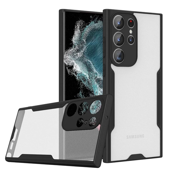 KNY Samsung Galaxy S23 Ultra Kılıf Renkli Silikon Kenarlı Buzlu Parfe Kapak Siyah