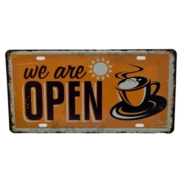 Dekoratif 3D Metal Plaka We Are Open Coffee 30cm ürün görseli