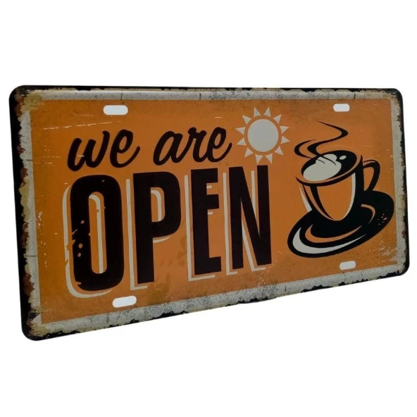 Dekoratif 3D Metal Plaka We Are Open Coffee 30cm - Resim 2
