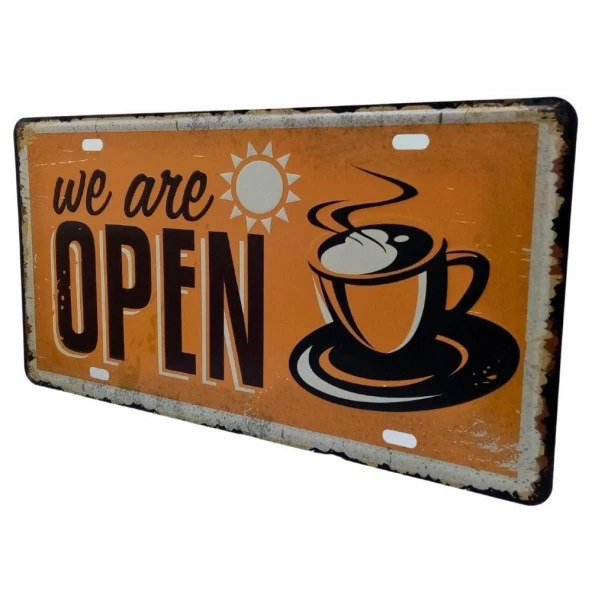 Dekoratif 3D Metal Plaka We Are Open Coffee 30cm - Resim 3