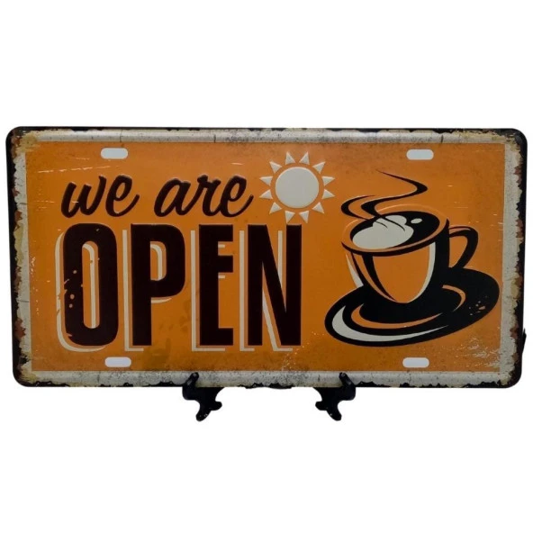 Dekoratif 3D Metal Plaka We Are Open Coffee 30cm - Resim 4