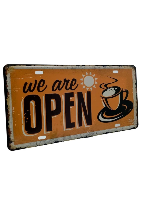 Dekoratif 3D Metal Plaka We Are Open Coffee 30cm - Resim 6