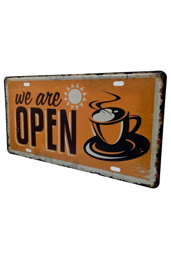 Dekoratif 3D Metal Plaka We Are Open Coffee 30cm - Resim 7