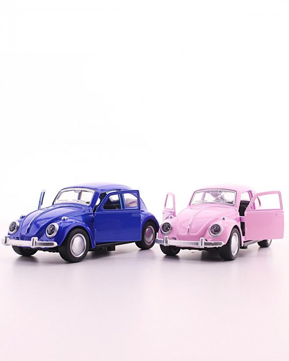 2 Adet Lacivert Pembe Metal Vosvos Araba Dıe Cast Büyük Boy 12cm - 2