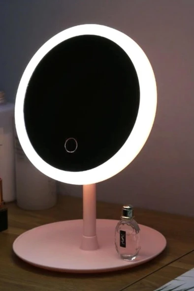 Dokunmatik LED Işıklı Makyaj Aynası Masa Üstü USB Şarjlı Makyaj Aynası Pembe - Resim 3