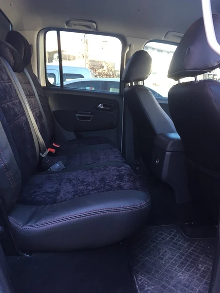 VW Amarok Orta Kumaş Siyah Kadife- Kenarlar Maldive Deri - 6