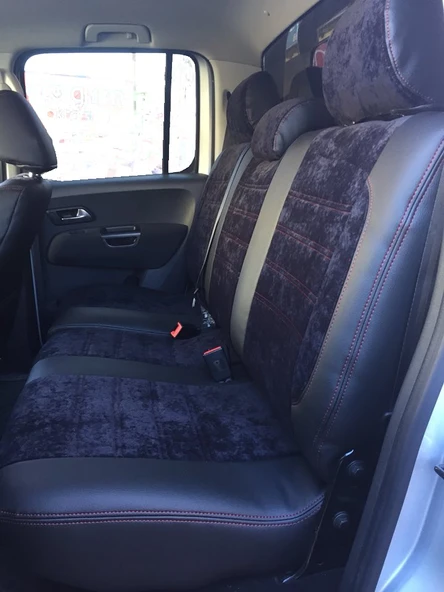 VW Amarok Orta Kumaş Siyah Kadife- Kenarlar Maldive Deri - 5