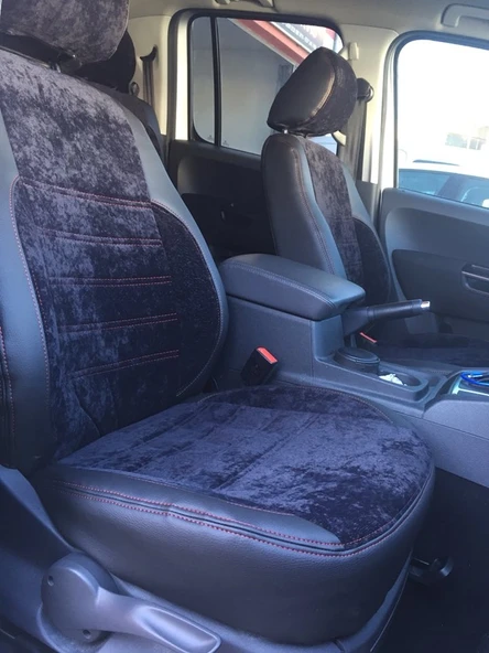 VW Amarok Orta Kumaş Siyah Kadife- Kenarlar Maldive Deri - 1