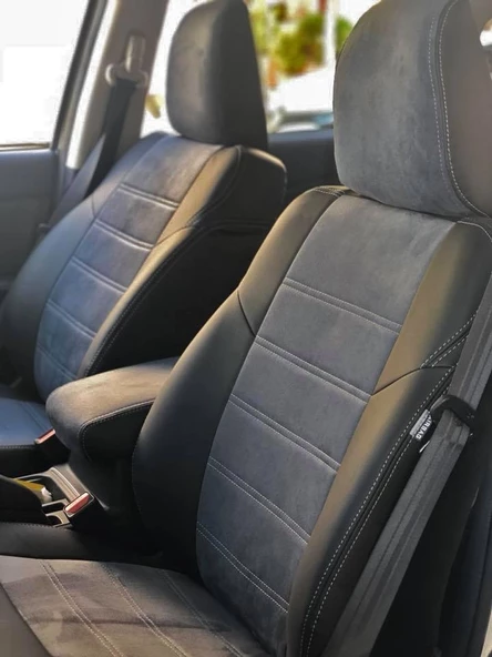 Honda CRV Özel Dikim Koltuk Kılıfı Füme Tay Tüyü - Siyah Deri - Resim 4