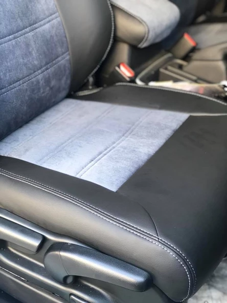 Honda CRV Özel Dikim Koltuk Kılıfı Füme Tay Tüyü - Siyah Deri - Resim 6