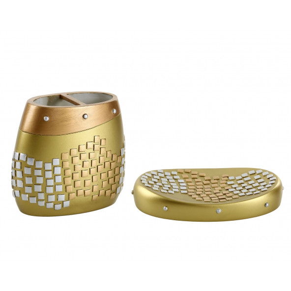 ZBOSP-C65 DİŞ FIRÇALIK VE SABUNLUK 2 Lİ BANYO SETİALTIN MOZAİK - Resim 2