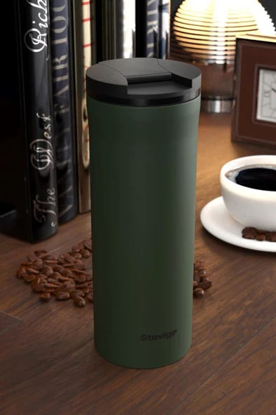 Stevig 2 Go Paslanmaz Çelik Termos Bardak 400 Ml Travel Mug Green ST-204