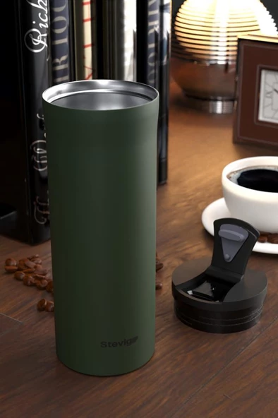 Stevig 2 Go Paslanmaz Çelik Termos Bardak 400 Ml Travel Mug Green ST-204 - 3