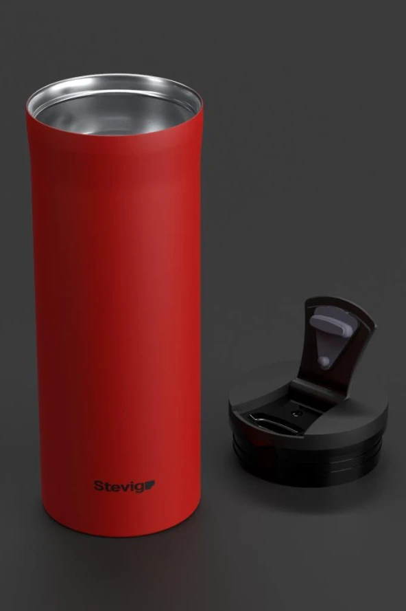 Stevig 2 Go Paslanmaz Çelik Termos Bardak 400 Ml Travel Mug Red ST-203 - 4