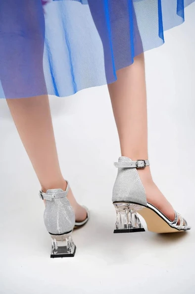 Sema 02496 Kız Çocuk Şeffaf Topuklu Abiye Taşlı Ayakkabı - 9