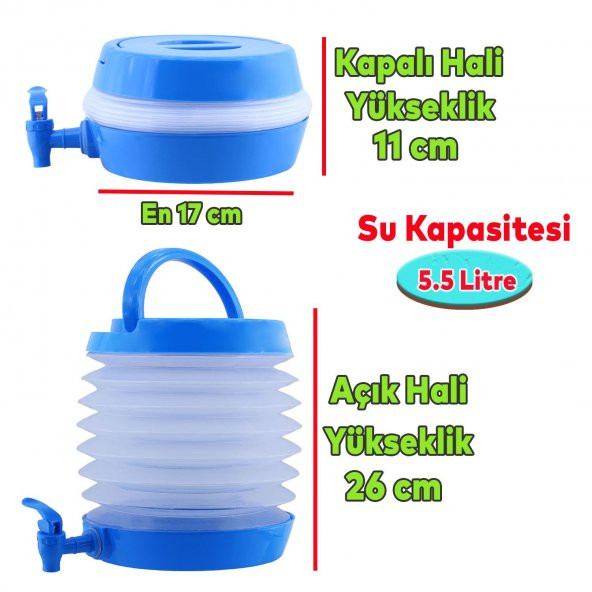 Su Sebili Katlanabilir Termos Çeşmeli Körüklü 5.5 Litre Piknik Kamp Su Ayran Meşrubat İçecek Bidonu - 2