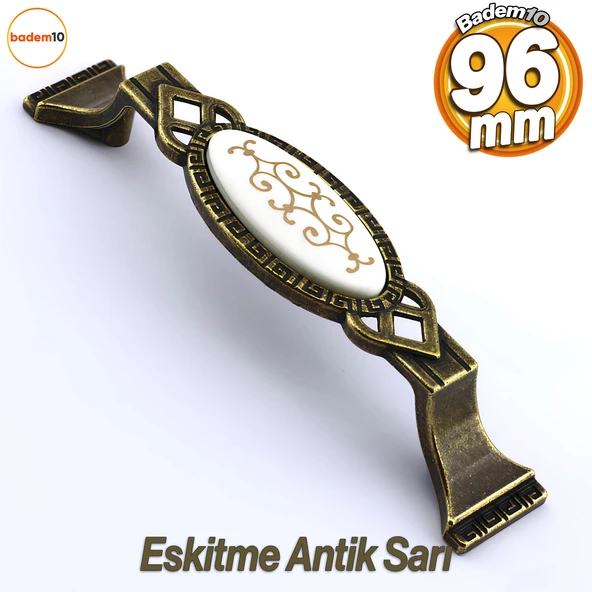 Palmira (96 mm - 9.6 cm) Eskitme Antik Sarı Metal Mobilya Mutfak Çekmece Dolap Kulpu Kulbu Kulpları