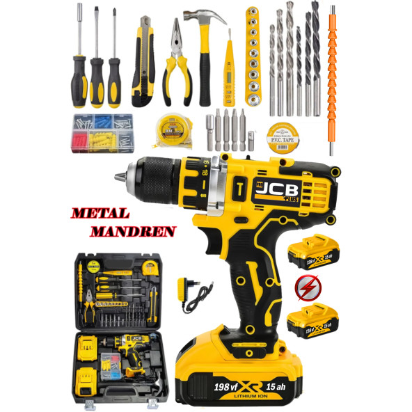 Projcb Plus American Techno Darbeli 198 Vf 15 Ah Yeni Nesil Lion Akülü Vidalama Matkap  100 Pcs Combo Set