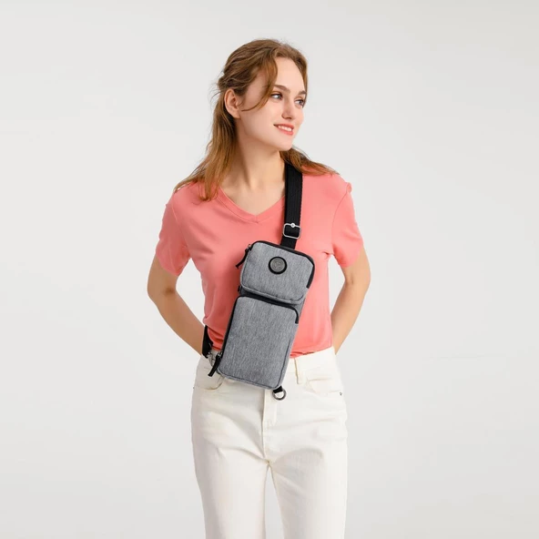 Kırçıllı Gri Kumaş Kadın Bodybag Çantası Smart Bags 3097 - 10