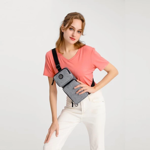 Kırçıllı Gri Kumaş Kadın Bodybag Çantası Smart Bags 3097 - 2